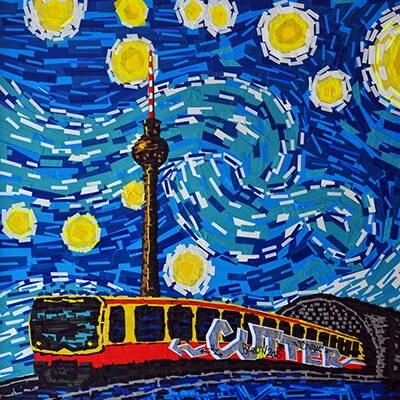 Berlin Starry Night-Van Gogh-tape-art by Ostap-2014-featured image