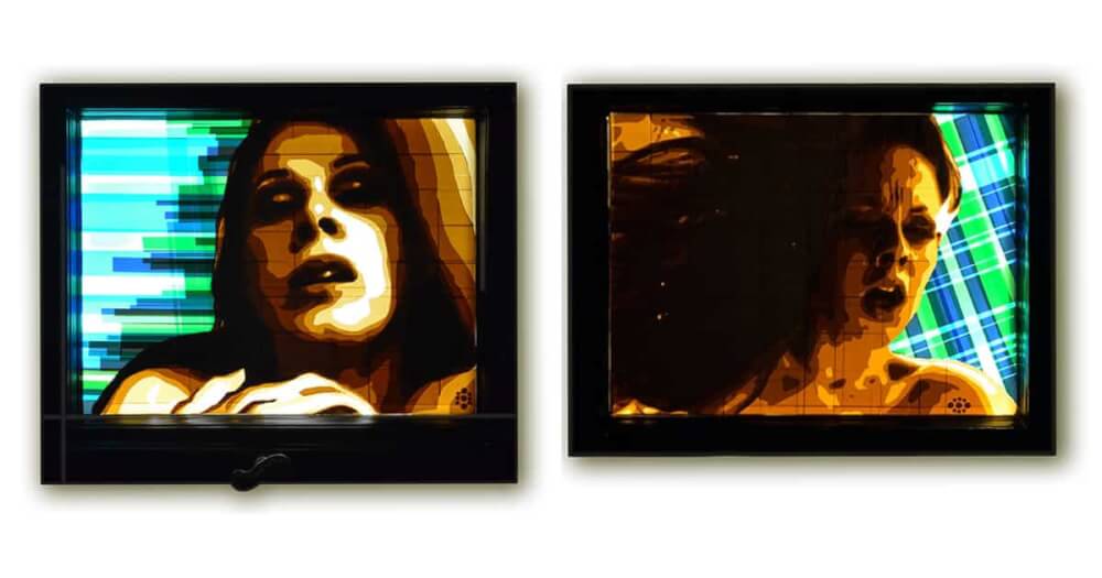 Zwei-Frauenportraits-Ostaps-erstes-Packband-Kunstwerk-Jahr-2013
