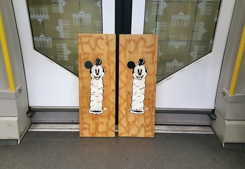 Image 2- Stencil graffiti art- Loving Mickey Mouse- diptych by Ostap