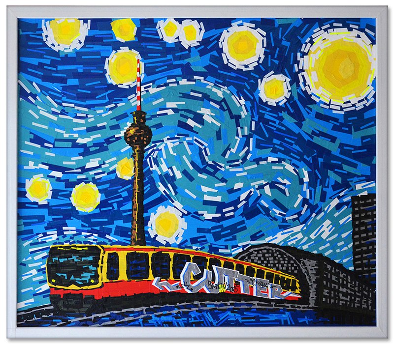 Tape Art Kunstwerk- Berliner Sternennacht- Ostap-Van Gogh-2014