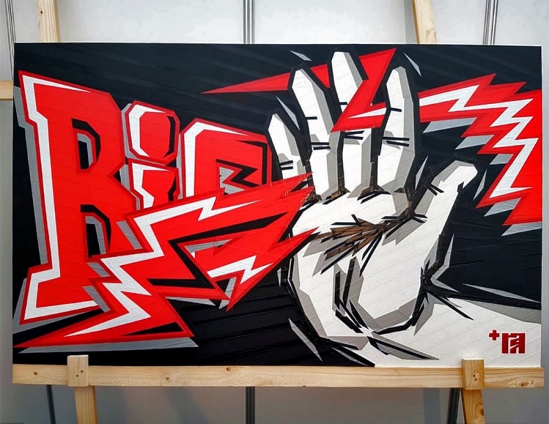 Tape-Art-Kunstwerk-Auftrag für Grimme Group-live Kleben Event-Selfmadecrew 2017