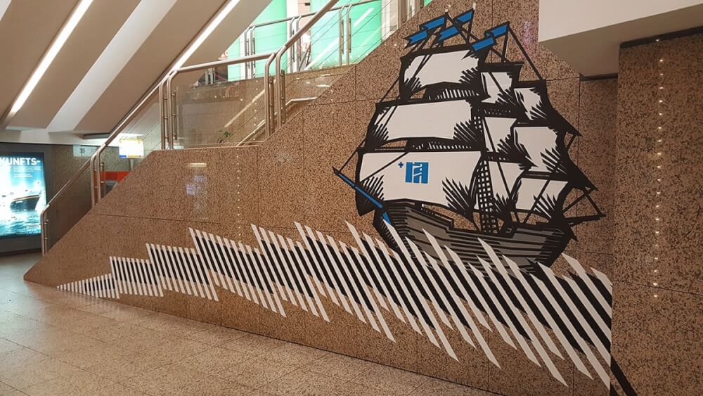 Sailing ship-duct tape mural by Selfmadecrew-Hamburg 2016 Sailing ship-duct tape mural by Selfmadecrew-Hamburg 2016