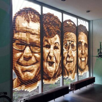 Packing tape portrait at the daylight inside the foyer