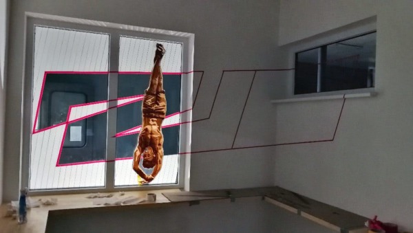 Work in progress-BreakDancer Figure 2000 move- brown tape artwork