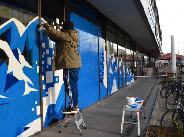 Ostap Artist at work- Tape Street Art