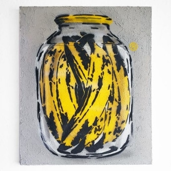 Spree Can, Banana Can, 2013-2019-Stencil spray art on canvas