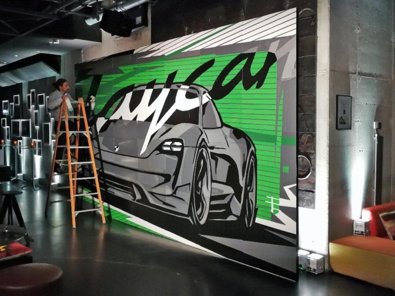 A completed 3 x 7 meter work of art after Team Building Workshop for Porsche AG
