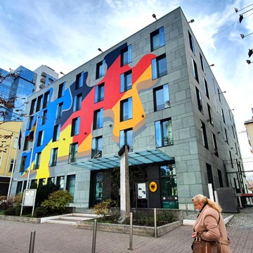 Tape art on the German embassy in Kyiv Ukraine