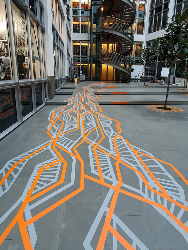 The abstract vinyl foil guidelines on the floor