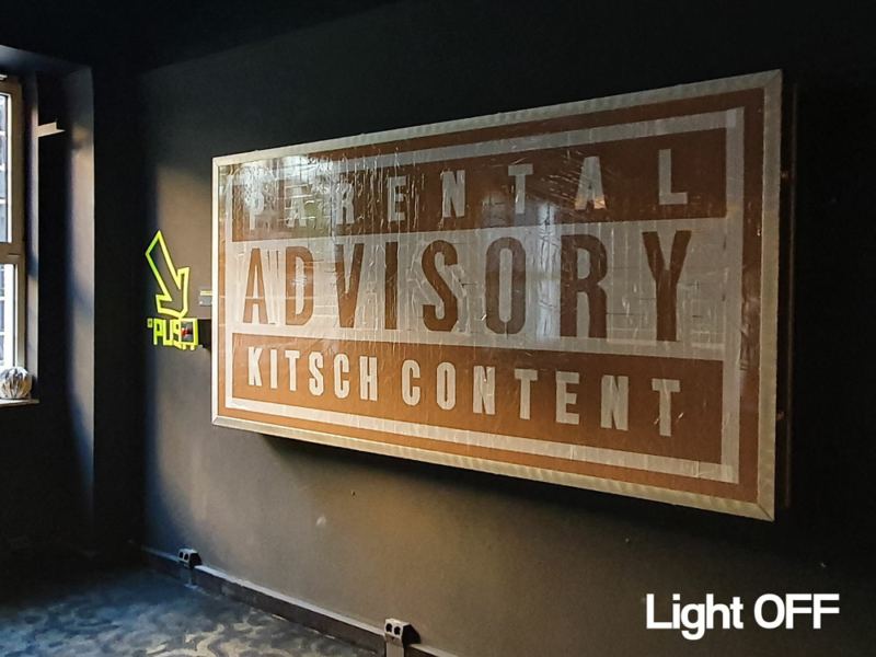 Parental Advisory Kitsch Content- artwork with lights off