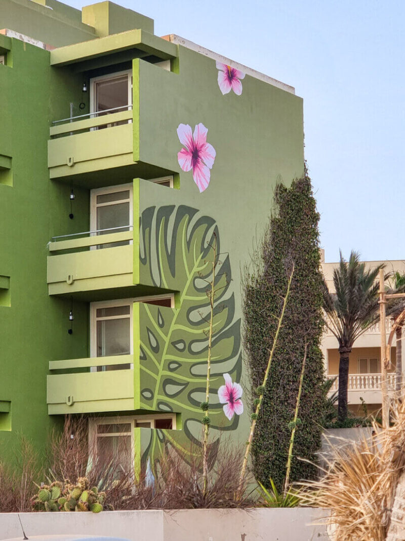 Hotel's facade mural artwork in mallorca