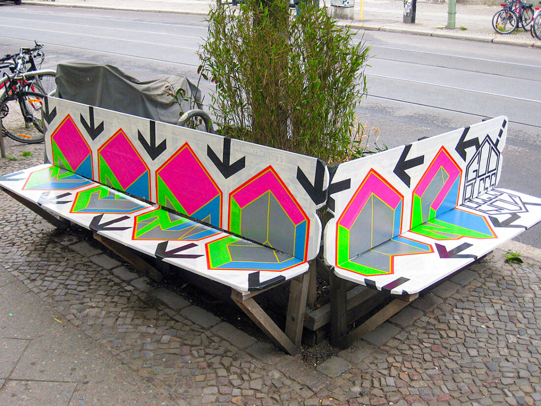Tape art action on street furniture