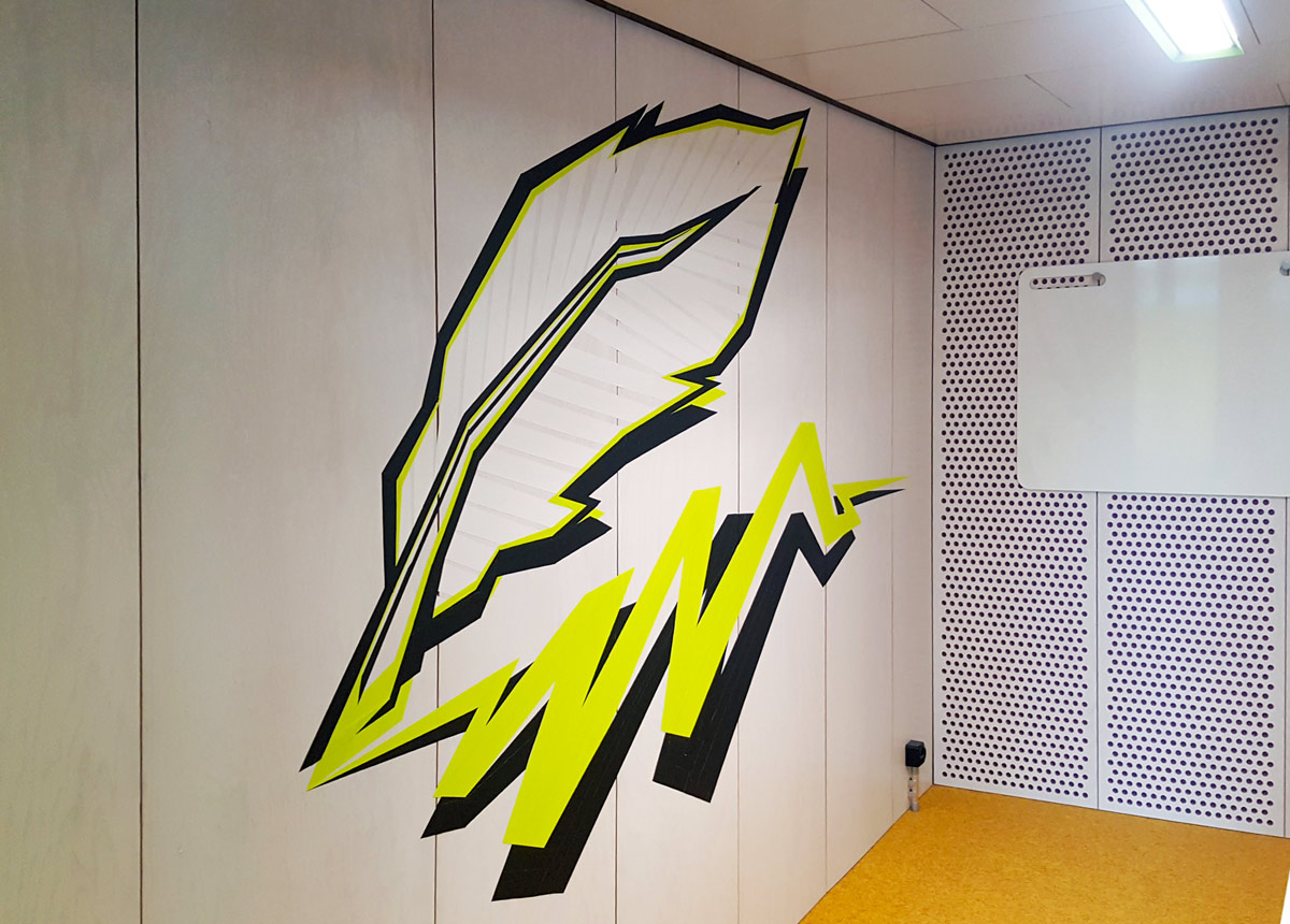 Tape art in an office