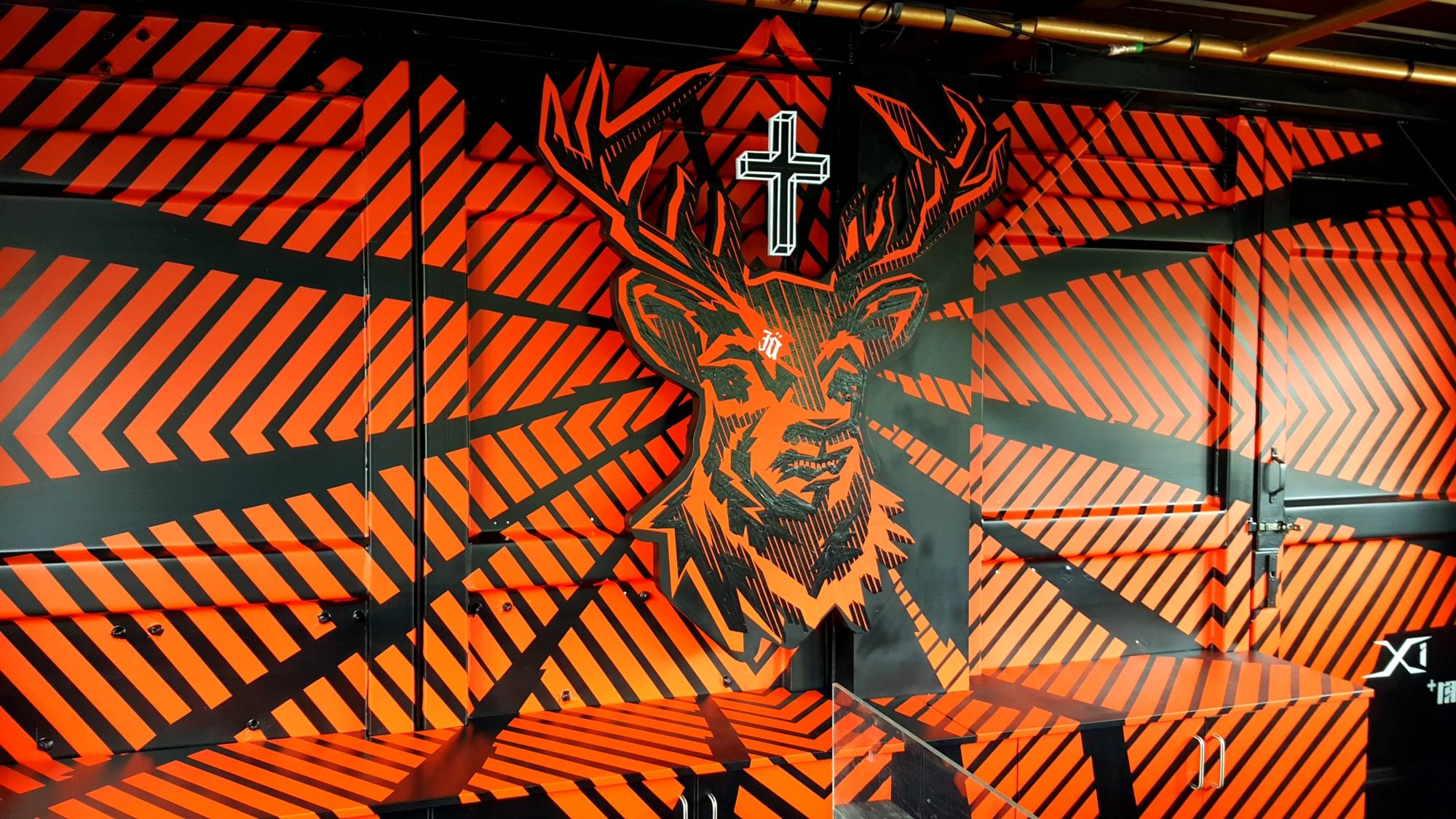 Jägermeister stag as a tape art bar wall at a festival