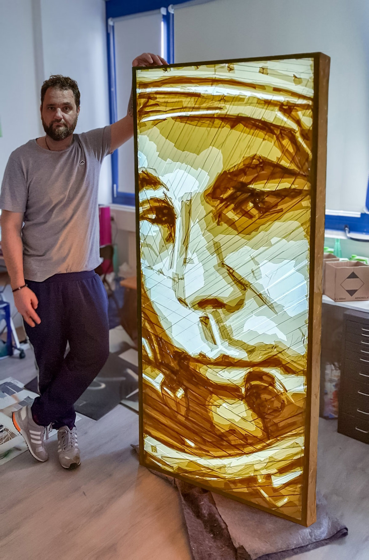 Illuminated tape-art lightbox