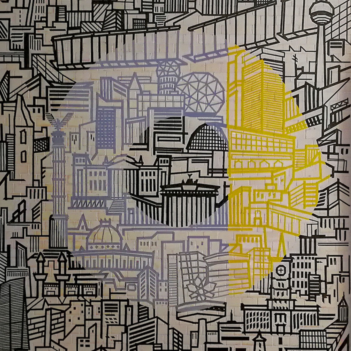Tape art skyline with the Smart logo for a brand space